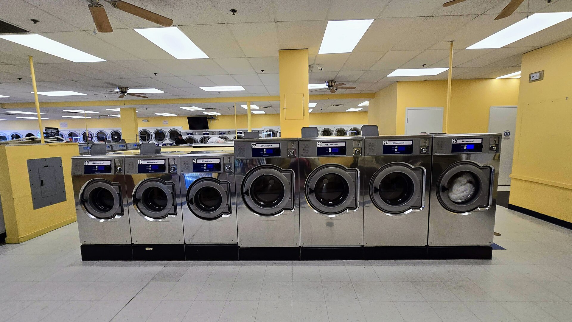 Row of commercial washer extractors